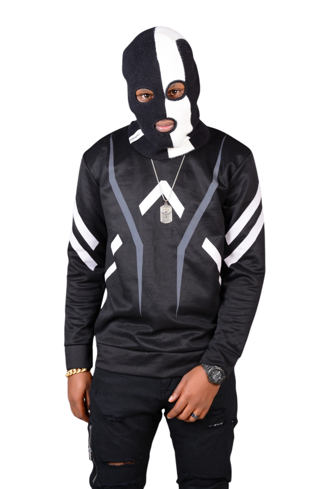 XLVI K in his signature black and white mask