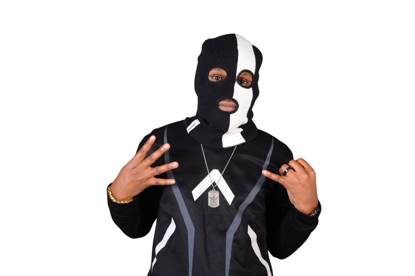 XLVI K performing in a black and white mask